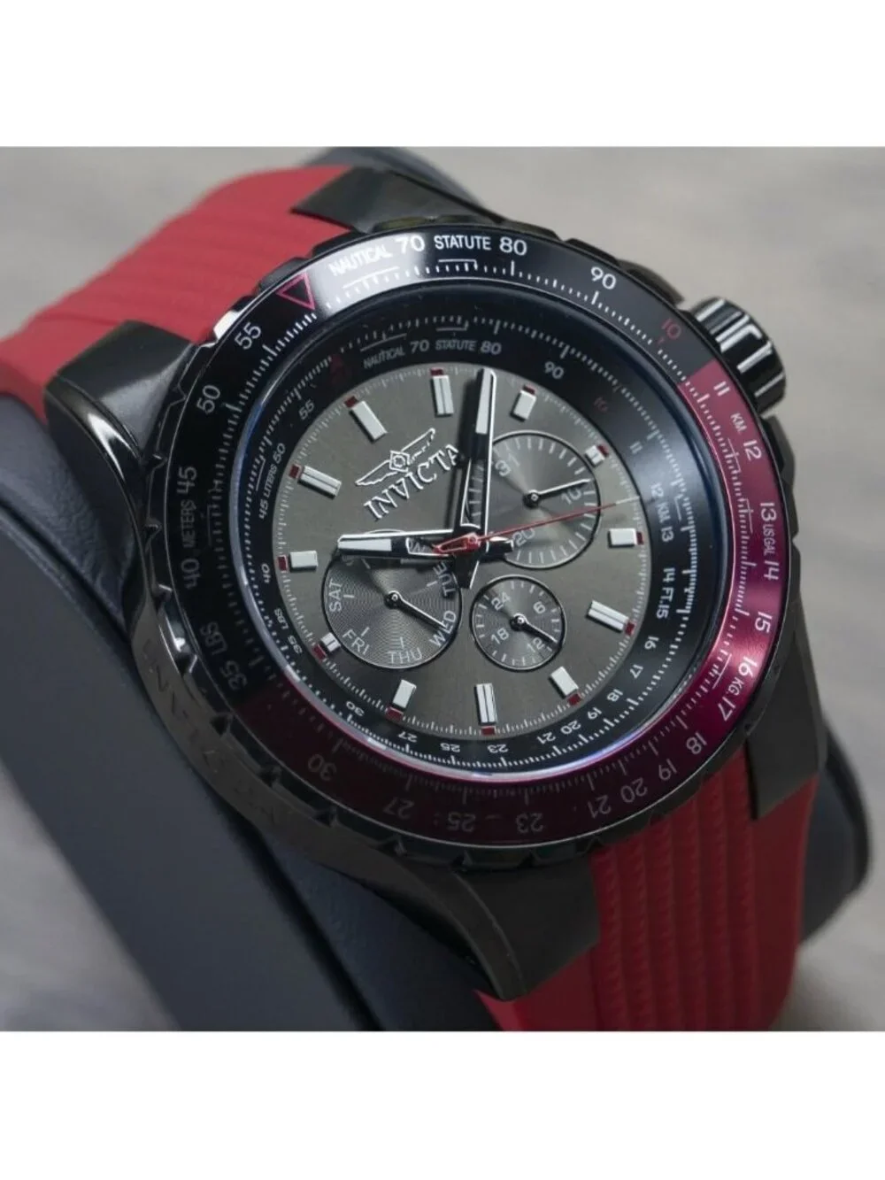 Men's All Red Rubber Band Aviator Analog Quartz Swimming Luminous Round Watch